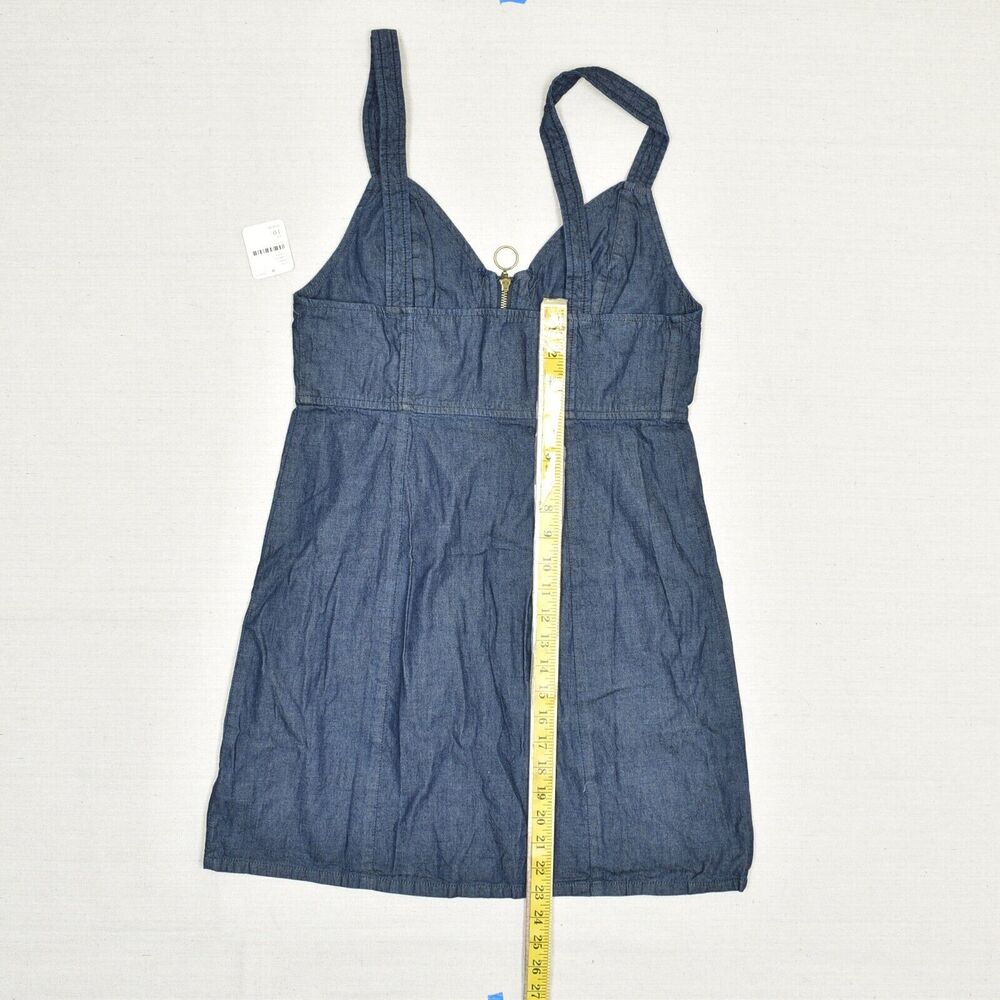 NEW Free People Sheath Denim Dress V Neck Zip Cotton Blue Size 10 Sleeveless - Picture 6 of 8